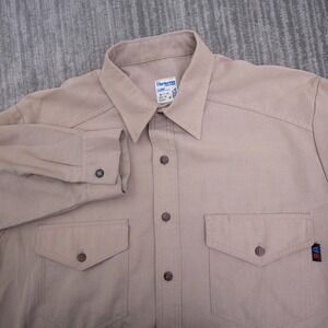 Workrite Mens Tan Khaki Long Sleeve Button Down Work Shirt USA Made 46-17-35